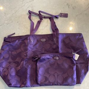 Large Coach travel tote and removable clutch